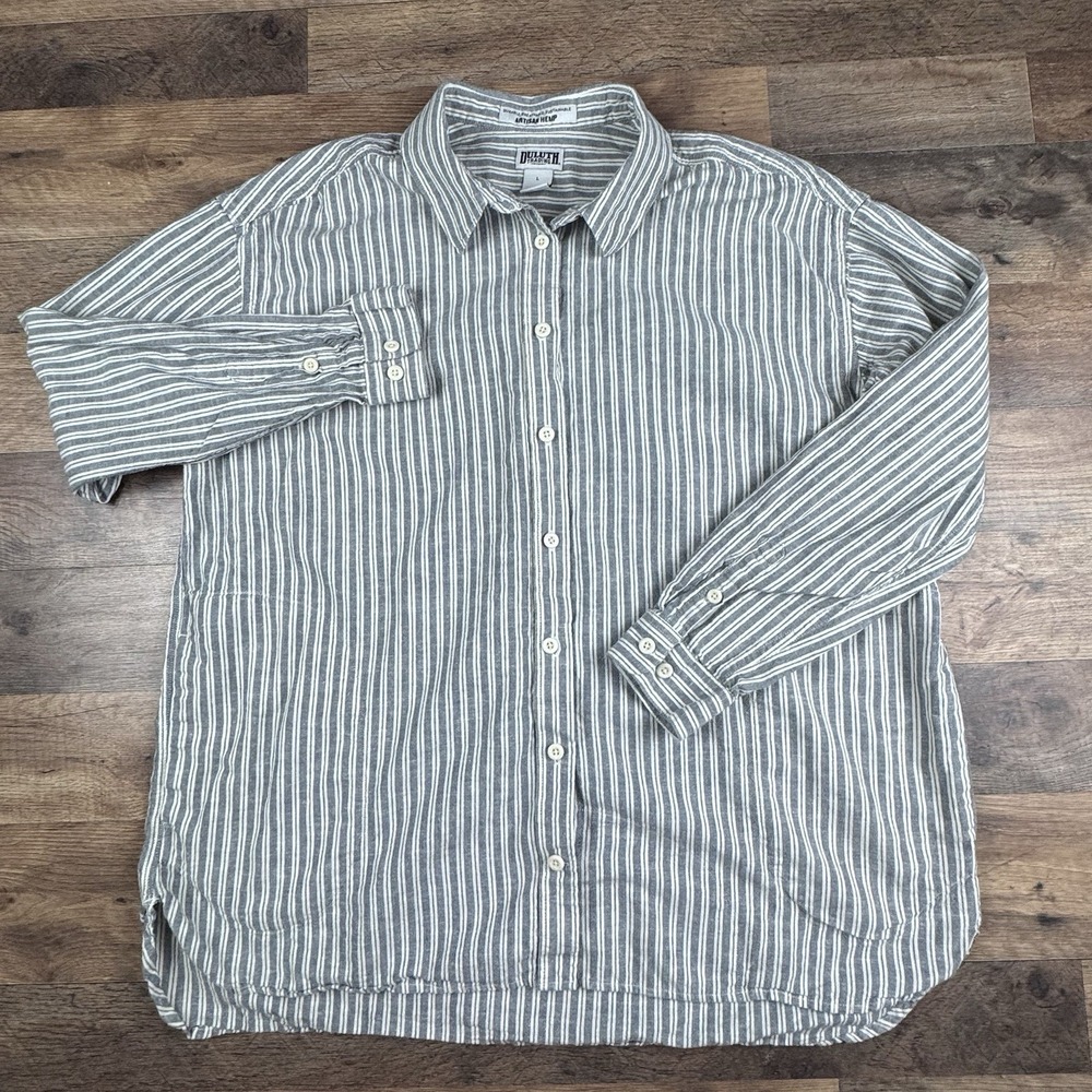 2 Duluth Trading Hemp Cotton Artisan Shirt Large Tunic Blue White & Red - Picture 4 of 13